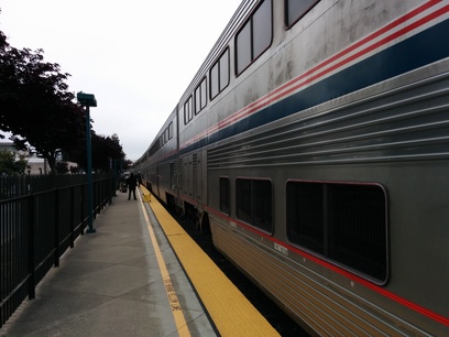 Disembarking from the end of the train at Emeryville