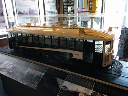 A 1:8 scale model of a streetcar on display in the San Francisco Railway
Museum